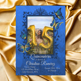 Royal Blue, Guld Butterfly Quinceanera-inbjudan Inbjudningar