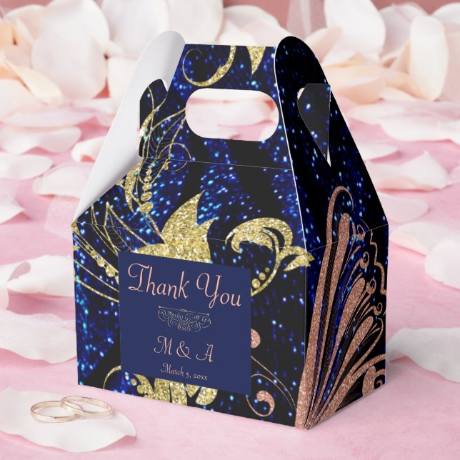 Royal Blue Guld Butterfly Wedor Favor Box Presentaskar (Bröllop)