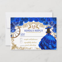 Royal Blue Guld Cowboy Horse Quinceañera RSVP
