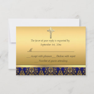 Royal Blue & Guld Damask Kors Dop Svar