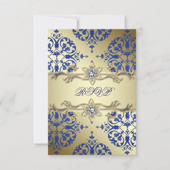 Royal Blue Guld Damask OSA Kort (Framsida)