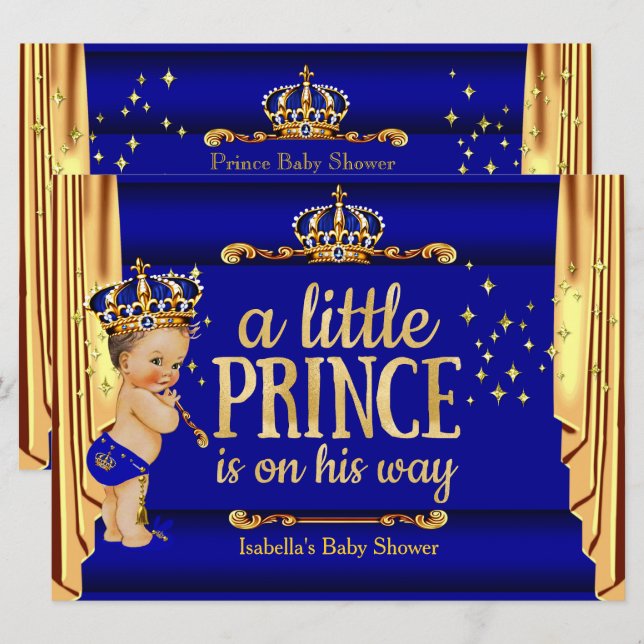 Royal Blue Guld Drapes Prince Baby Shower stor Inbjudningar (Fram/baksida)