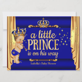 Royal Blue Guld Drapes Prince Baby Shower stor Inbjudningar