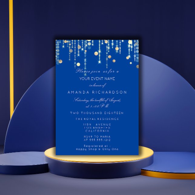 Royal Blue Guld Drives Birthday Möhippa Inbjudningar (Royal Blue Gold Drips Birthday Bridal Shower Invitation)