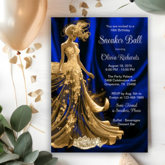 Royal Blue Guld Elegant Sneaker Boll Inbjudningar
