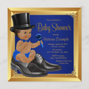 Royal Blue Guld Etnisk Little Man Baby Shower Inbjudningar