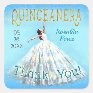 Royal Blue Guld Finare Dress Quinceanera Tack Fyrkantigt Klistermärke