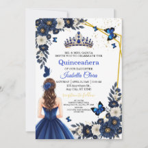Royal Blue Guld Fjäril Quinceañera Inbjudan