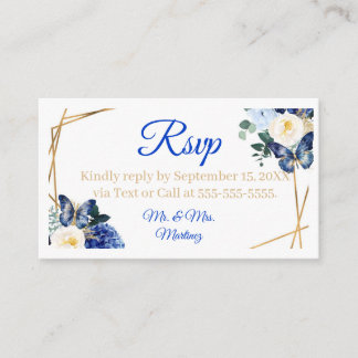 Royal Blue Guld Fjäril Quinceañera RSVP-kort Tilläggskort