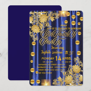 Royal Blue Guld Födelsedagsfest Inbjudan, Kvinnas  Inbjudningar