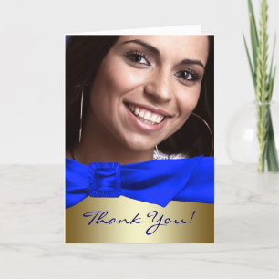 Royal Blue Guld Foto Quinceanera Tackkort