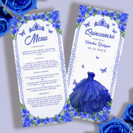 Royal Blue Guld Glitter Blommigt Quinceanera Meny