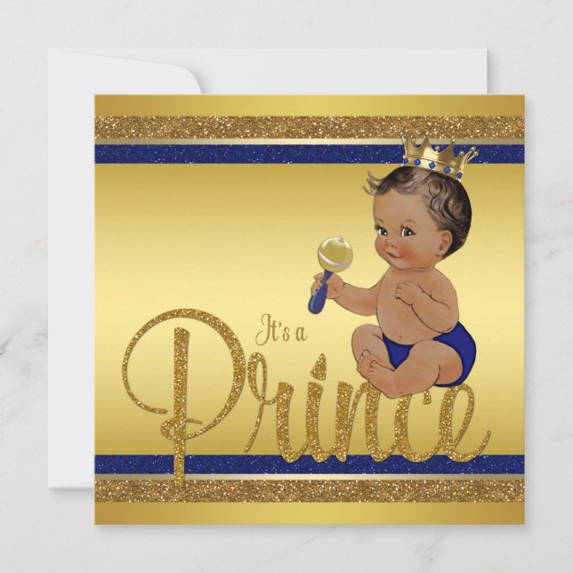 Royal Blue Guld Glitter Ethnic Prince Baby Shower Inbjudningar (Framsida)