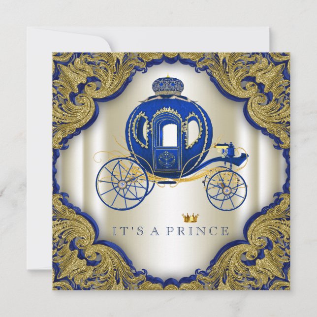 Royal Blue Guld Glitter Prince Baby Shower Inbjudningar (Framsida)