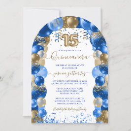 Royal Blue Guld Gnistra Quinceañera Balloon Inbjudningar