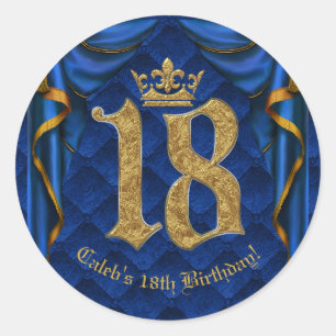 Royal Blue & Guld Krona 18 18-årsfest Runt Klistermärke