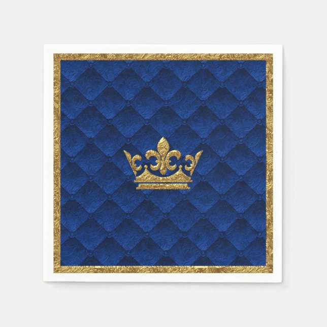 Royal Blue & Guld Krona Elegant Royal Storybook Pappersservett (Framsidan)