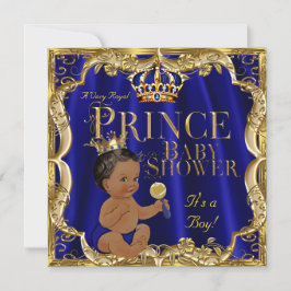 Royal Blue Guld Krona Prince Baby Shower Ethnic Inbjudningar