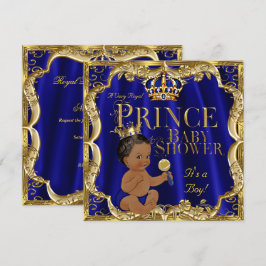 Royal Blue Guld Krona Prince Baby Shower Ethnic Inbjudningar