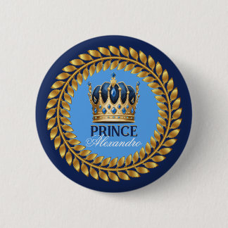 Royal Blue Guld Krona Prince Baby Shower/födelseda Knapp