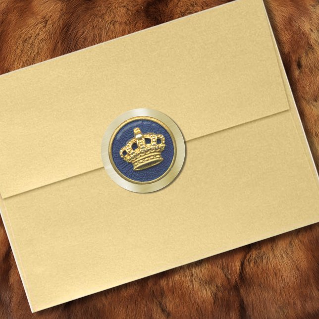 Royal Blue Guld Krona Runt Klistermärke (Skapare uppladdad)