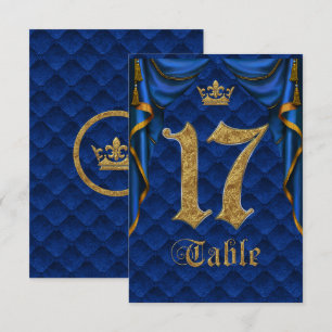 Royal Blue Guld Kronbröllop Bord Nummer 17 Inbjudningar