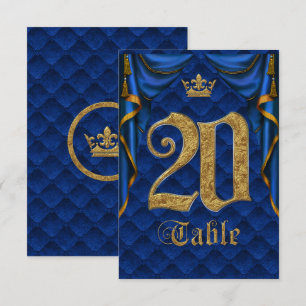 Royal Blue Guld Kronbröllops Bordnummer 20 Inbjudningar