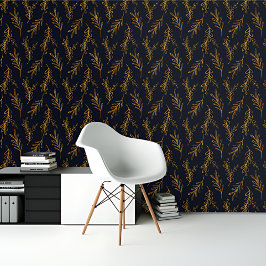 Royal Blue Guld löv Botaniska Mönster