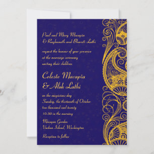 Royal Blue Guld Paisley Hindu Indian Bröllop Inbjudningar