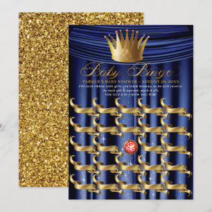 Royal Blue Guld Prince Baby Bingo Inbjudningar