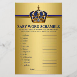 Royal Blue Guld Prince Baby Shower Games Flygblad