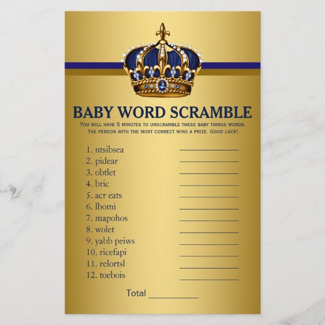Royal Blue Guld Prince Baby Shower Games Flygblad (Framsidan)