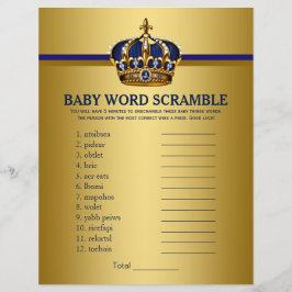 Royal Blue Guld Prince Baby Shower Games Reklamblad
