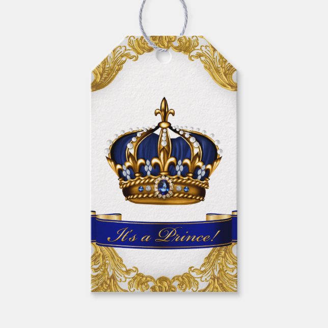 Royal Blue Guld Prince Baby Shower Presentetikett (Framsidan)