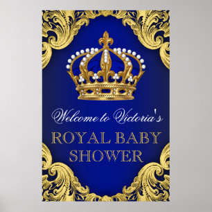 Royal Blue Guld Prince Baby Shower-skylt Poster