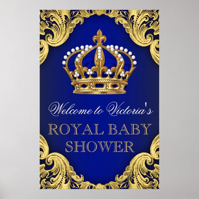 Royal Blue Guld Prince Baby Shower-skylt Poster (Framsidan)