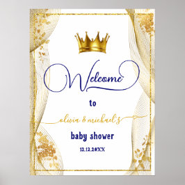 Royal Blue Guld Prince Baby Shower Välkommen Poster