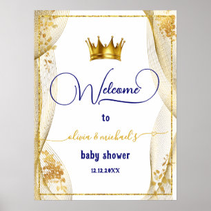 Royal Blue Guld Prince Baby Shower Välkommen Poster