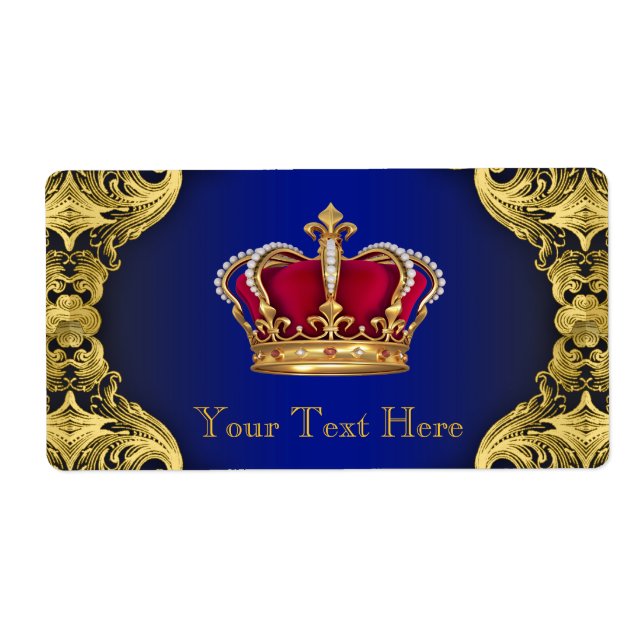 Royal Blue Guld Prince Baby Shower-Vattenflaska Fraktsedel (Framsidan)