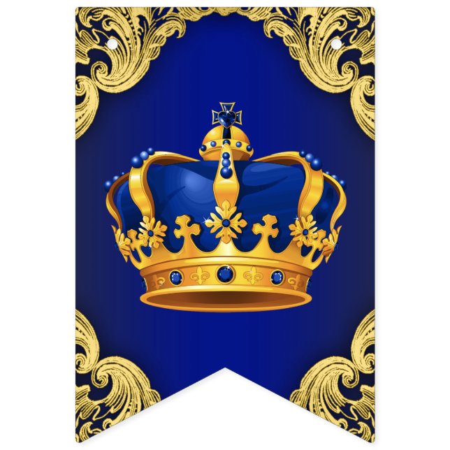 Royal Blue Guld Prince Baby Shower Vimplar (Första flaggan)
