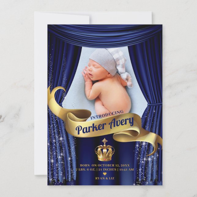 Royal Blue Guld Prince Birth Notice (Framsida)