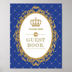 Royal Blue Guld Prince Birthday Guest Bok Poster