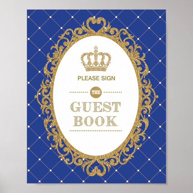 Royal Blue Guld Prince Birthday Guest Bok Poster (Framsidan)
