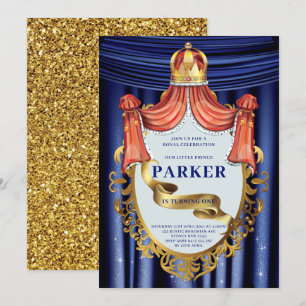 Royal Blue Guld Prince Birthday Inbjudningar