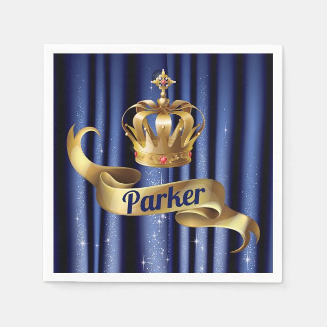 Royal Blue Guld Prince Birthday Pappersservett (Framsidan)