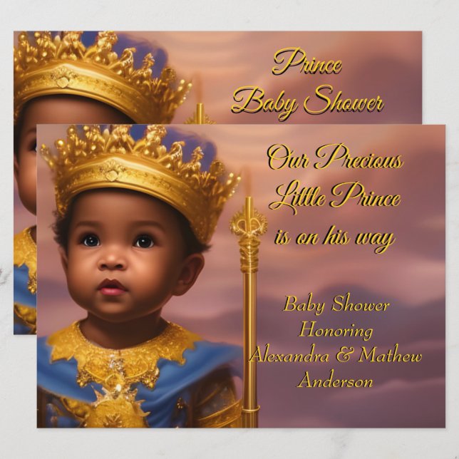 Royal Blue Guld Prince Boy Baby Shower Ethnic Inbjudningar (Fram/baksida)