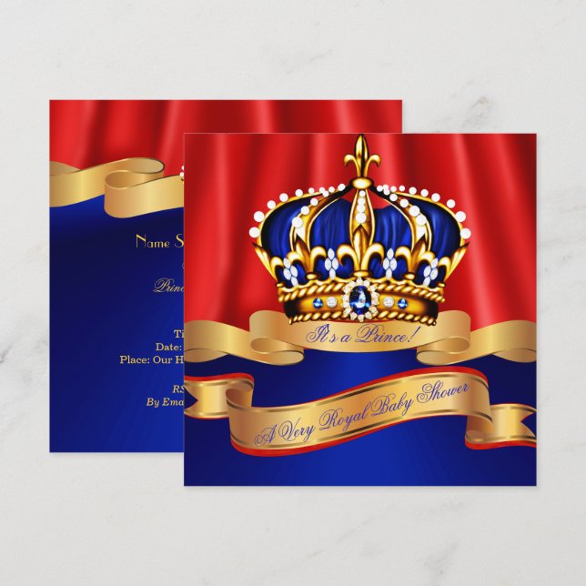 Royal Blue Guld Prince Boy Baby Shower Regal Red Inbjudningar (Fram/baksida)