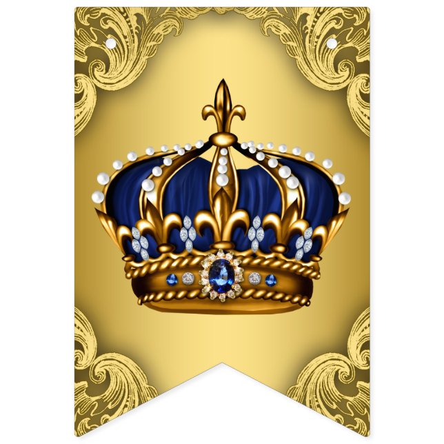 Royal Blue Guld Prince Krona Baby Shower Vimplar (Första flaggan)