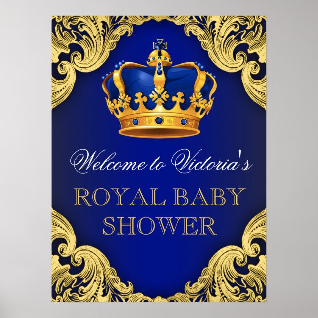 Royal Blue Guld Prins Baby Shower Skylt (Framsidan)