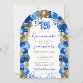 Royal Blue Guld Quinceañera Balloon Photo Inbjudningar